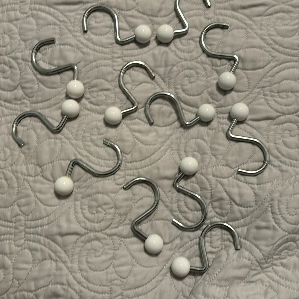 Shower curtain holders, silver with white balls 